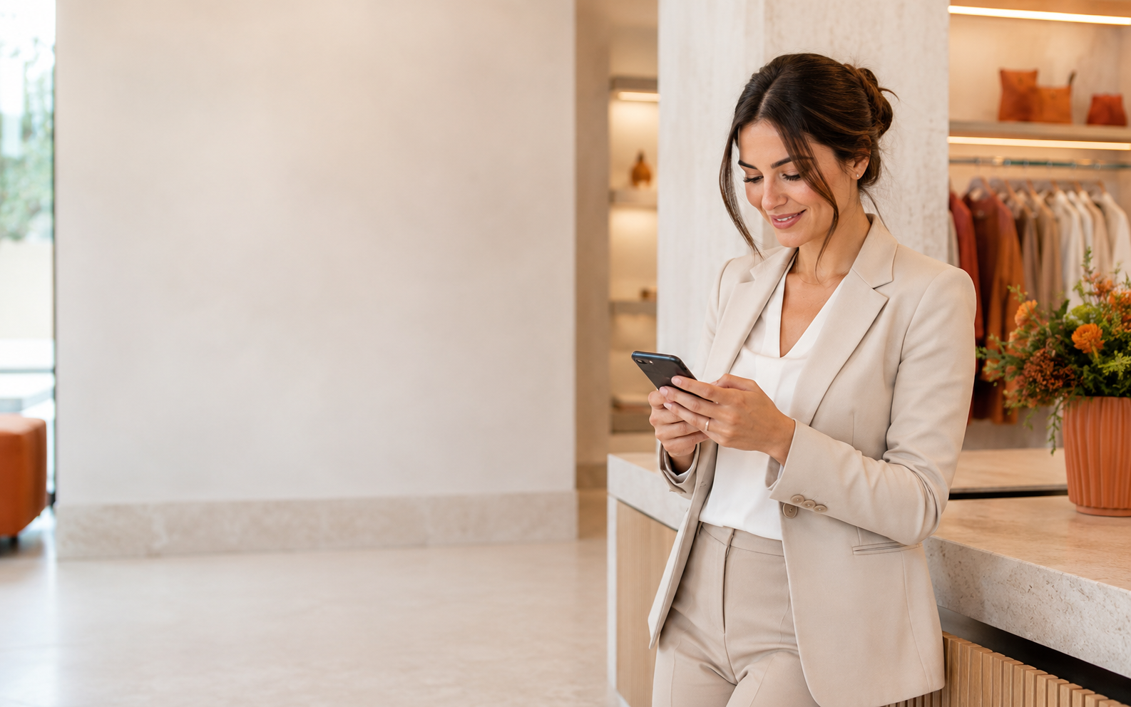 Telefonundan müşteri mesajını yanıtlayan Türk kadın işletme sahibi